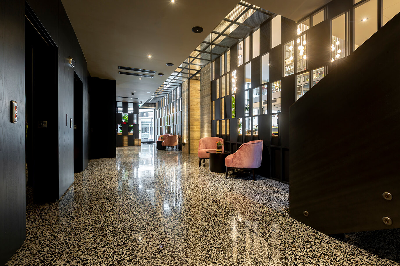13 urban hotel – halmannvella – architectural terrazzo – black tiles